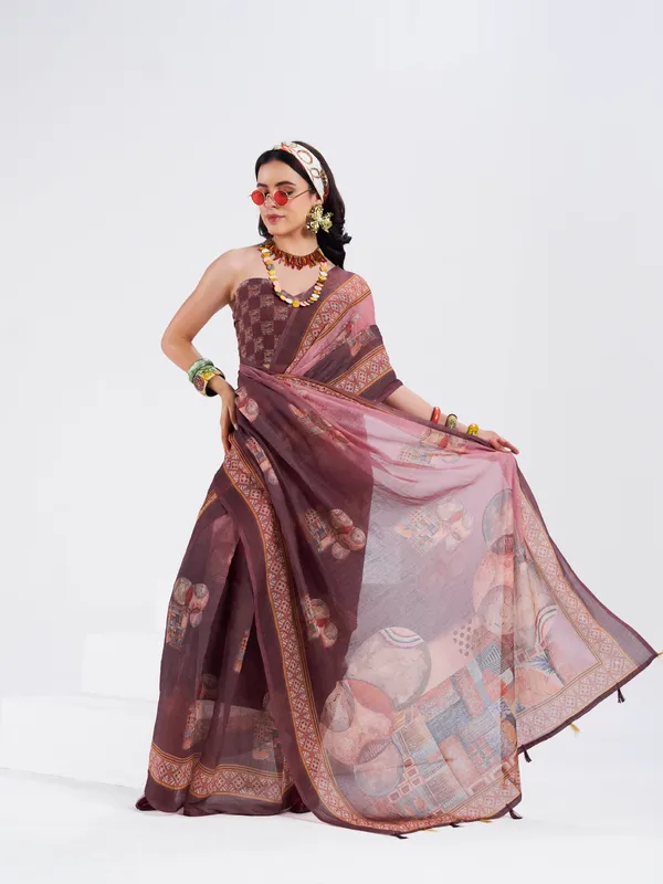 Digital_Print_Cotton_Linen_Saree_With_Unstitched_Blouse_Piece