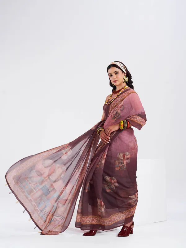 Digital_Print_Cotton_Linen_Saree_With_Unstitched_Blouse_Piece