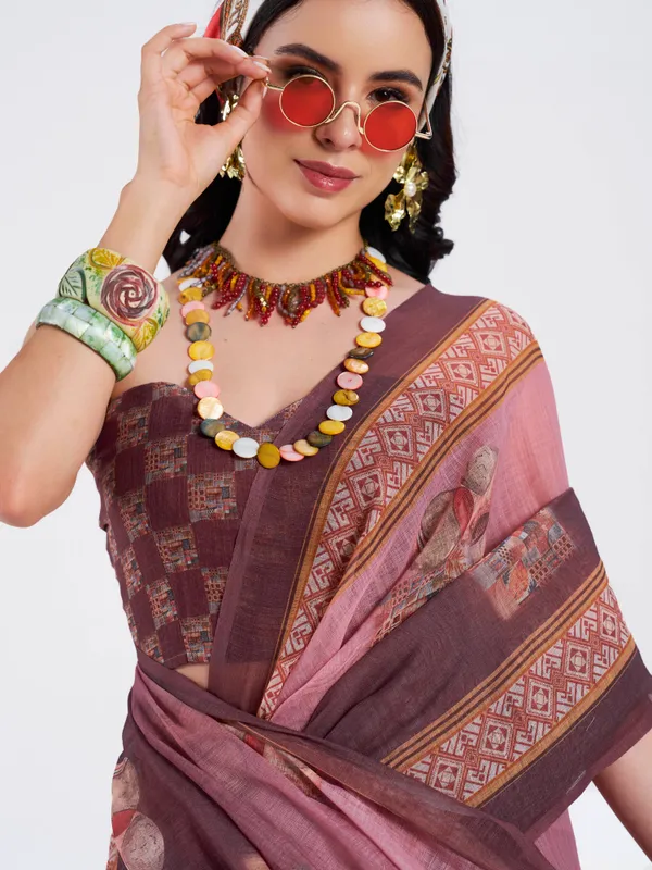 Digital_Print_Cotton_Linen_Saree_With_Unstitched_Blouse_Piece