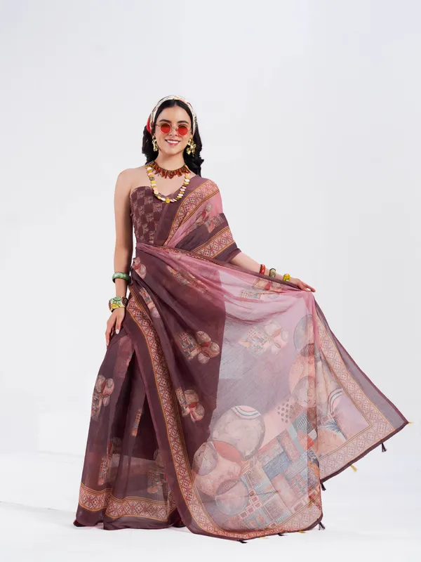 Digital_Print_Cotton_Linen_Saree_With_Unstitched_Blouse_Piece