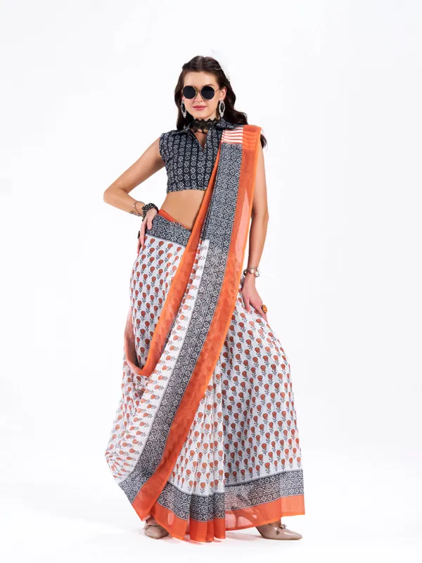 Digital_Print_Cotton_Linen_Saree_With_Unstitched_Blouse_Piece