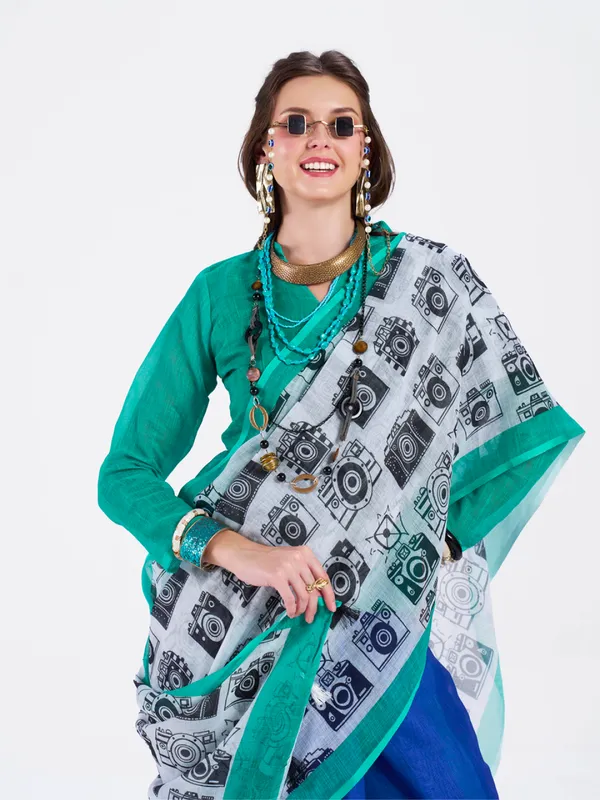 Digital_Print_Cotton_Linen_Saree_With_Unstitched_Blouse_Piece