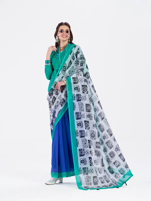 Digital_Print_Cotton_Linen_Saree_With_Unstitched_Blouse_Piece
