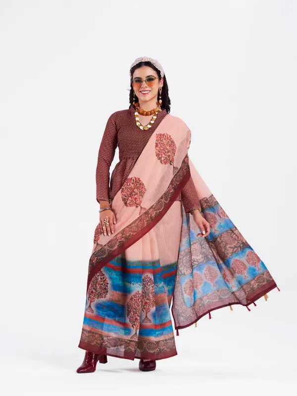 Digital_Print_Cotton_Linen_Saree_With_Unstitched_Blouse_Piece