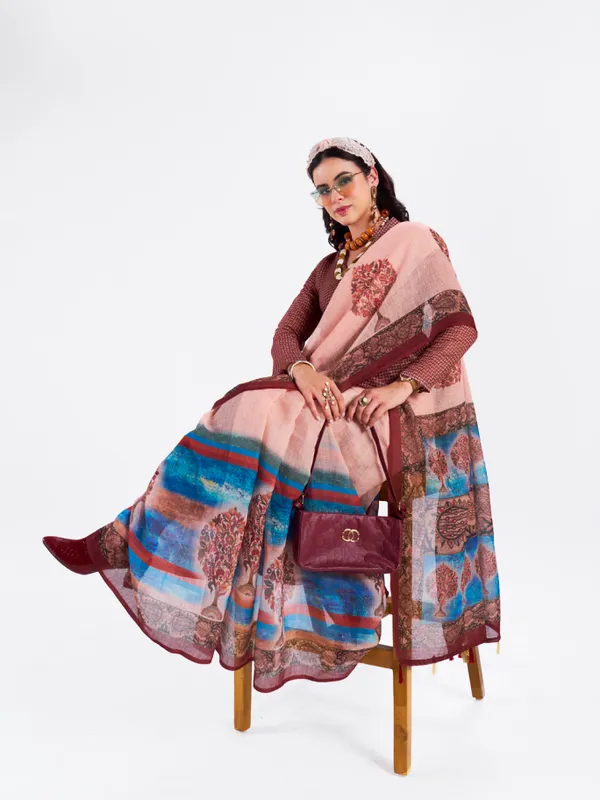 Digital_Print_Cotton_Linen_Saree_With_Unstitched_Blouse_Piece