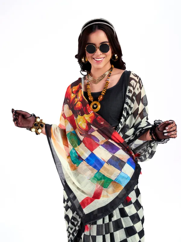 Digital_Print_Cotton_Linen_Saree_With_Unstitched_Blouse_Piece