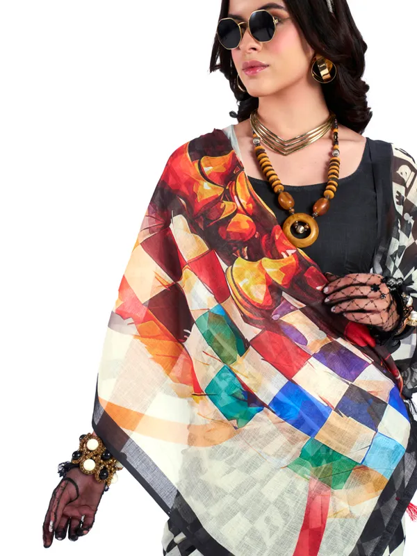 Digital_Print_Cotton_Linen_Saree_With_Unstitched_Blouse_Piece