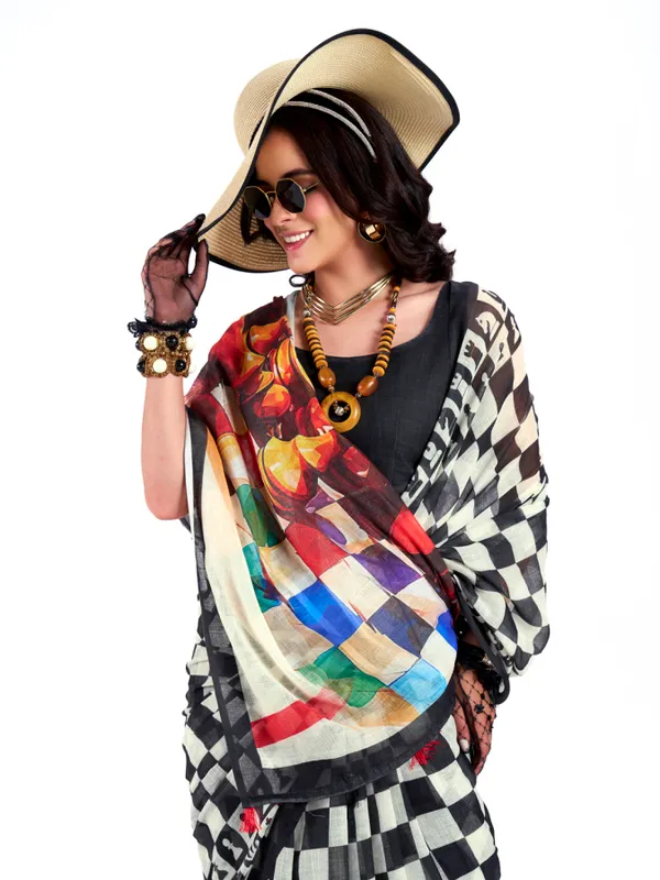 Digital_Print_Cotton_Linen_Saree_With_Unstitched_Blouse_Piece