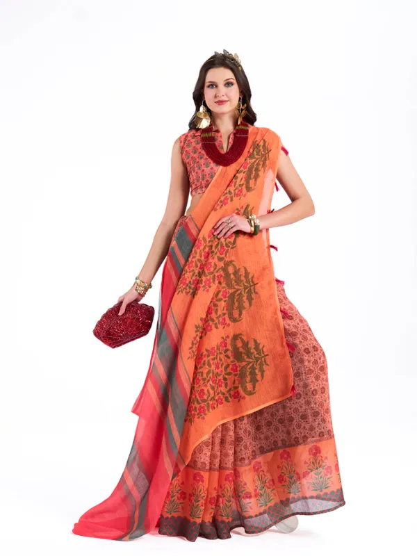 Digital_Print_Cotton_Linen_Saree_With_Unstitched_Blouse_Piece