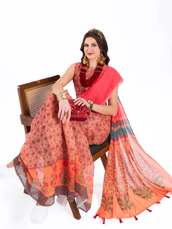 Digital_Print_Cotton_Linen_Saree_With_Unstitched_Blouse_Piece