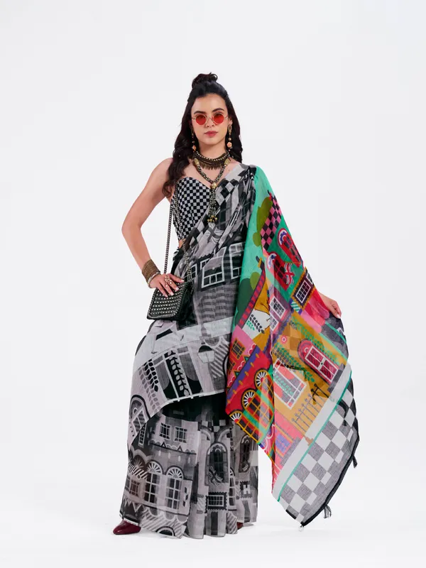 Digital_Print_Cotton_Linen_Saree_With_Unstitched_Blouse_Piece