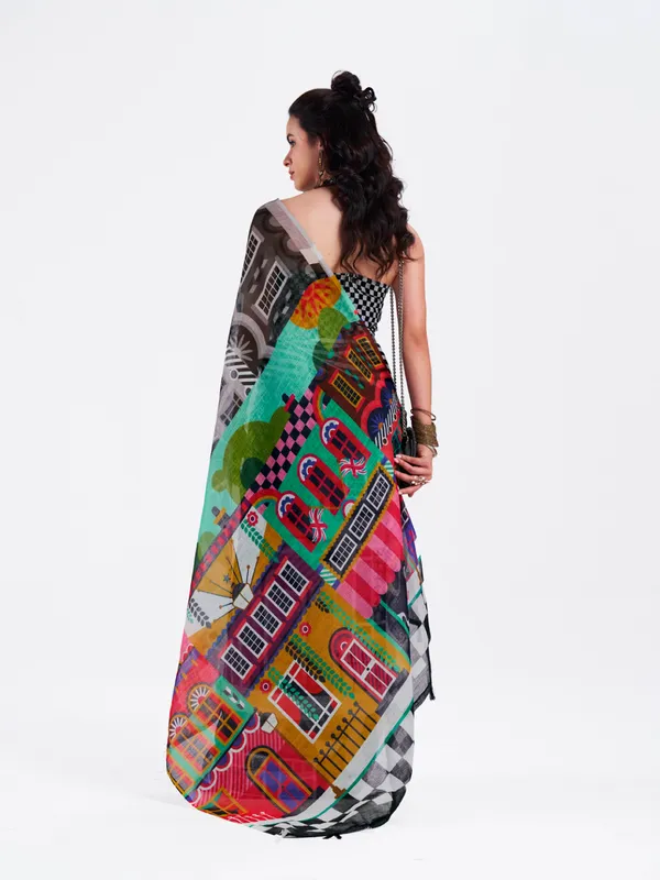 Digital_Print_Cotton_Linen_Saree_With_Unstitched_Blouse_Piece