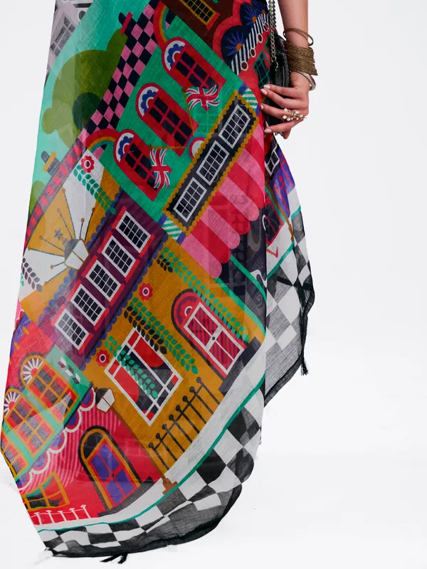 Digital_Print_Cotton_Linen_Saree_With_Unstitched_Blouse_Piece