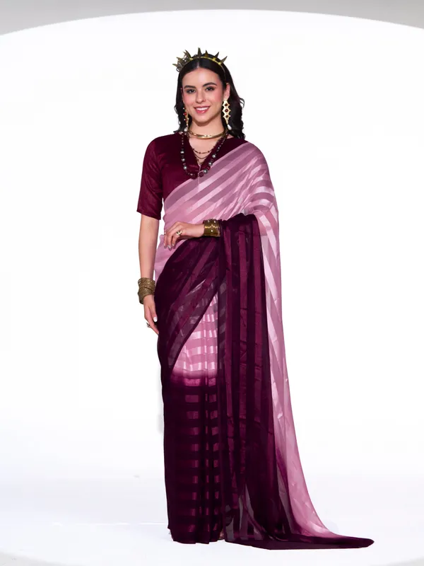 Women's_Stylish_Plain_Satin_Striped_Georgette_Saree_With_Unstitched_Piece
