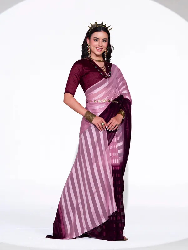 Women's_Stylish_Plain_Satin_Striped_Georgette_Saree_With_Unstitched_Piece