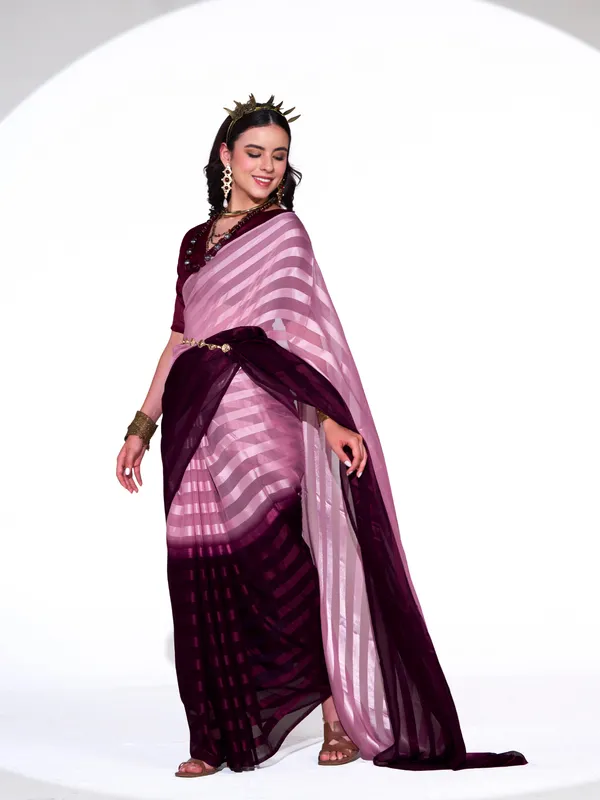Women's_Stylish_Plain_Satin_Striped_Georgette_Saree_With_Unstitched_Piece
