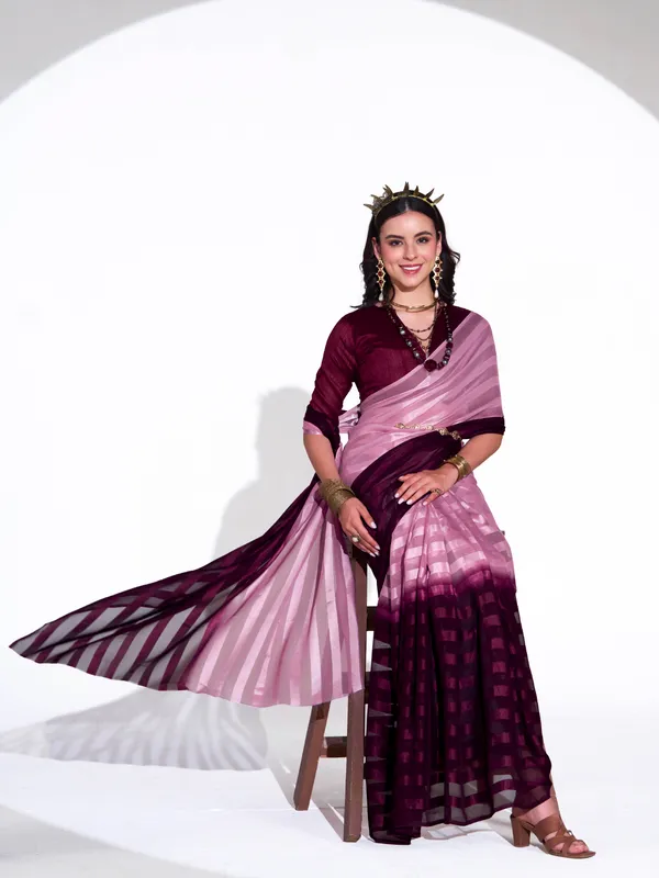 Women's_Stylish_Plain_Satin_Striped_Georgette_Saree_With_Unstitched_Piece