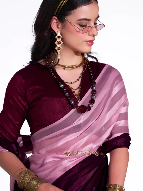 Women's_Stylish_Plain_Satin_Striped_Georgette_Saree_With_Unstitched_Piece
