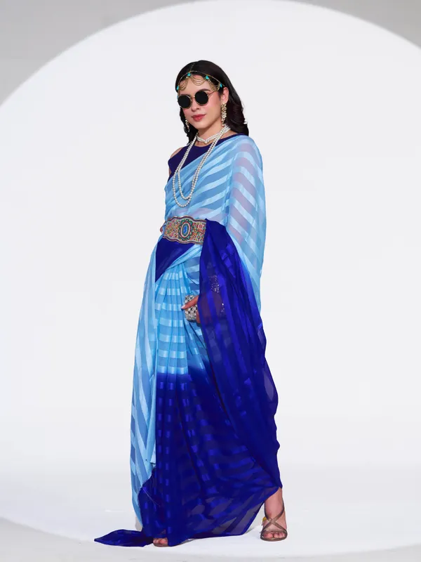 Women's_Stylish_Plain_Satin_Striped_Georgette_Saree_With_Unstitched_Piece