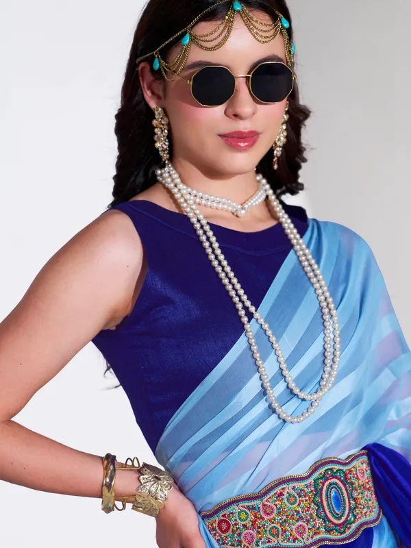 Women's_Stylish_Plain_Satin_Striped_Georgette_Saree_With_Unstitched_Piece