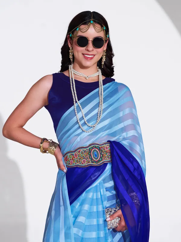 Women's_Stylish_Plain_Satin_Striped_Georgette_Saree_With_Unstitched_Piece
