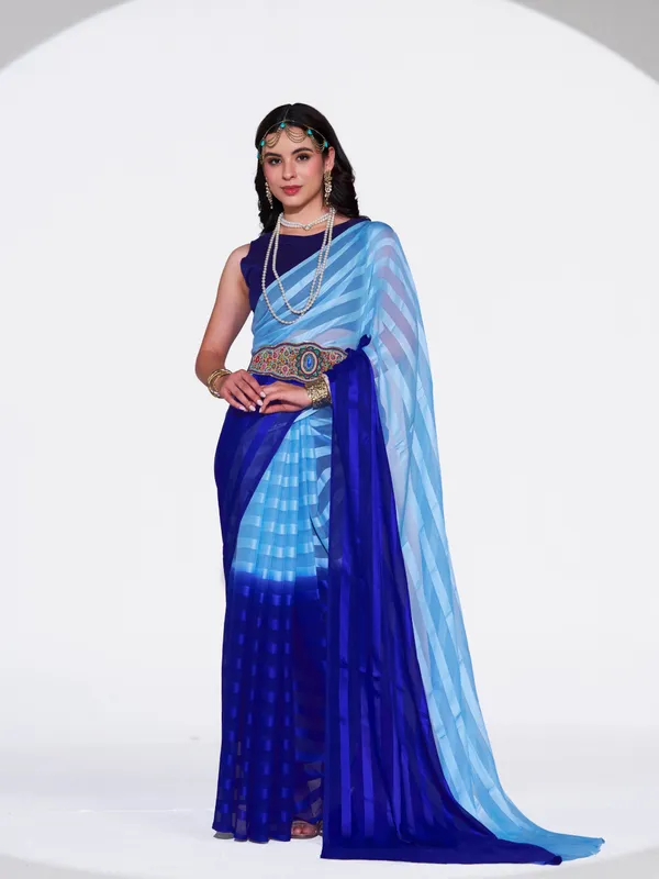 Women's_Stylish_Plain_Satin_Striped_Georgette_Saree_With_Unstitched_Piece