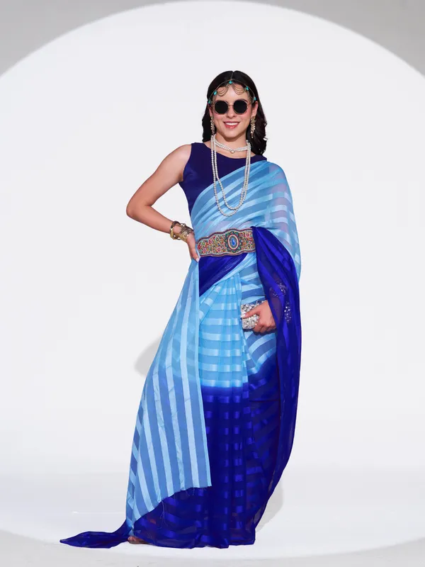 Women's_Stylish_Plain_Satin_Striped_Georgette_Saree_With_Unstitched_Piece