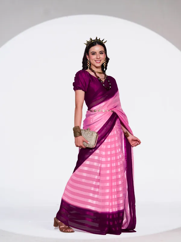 Women's_Stylish_Plain_Satin_Striped_Georgette_Saree_With_Unstitched_Piece