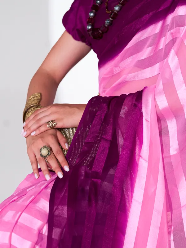 Women's_Stylish_Plain_Satin_Striped_Georgette_Saree_With_Unstitched_Piece