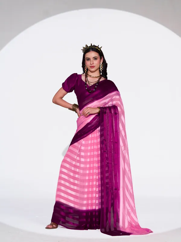 Women's_Stylish_Plain_Satin_Striped_Georgette_Saree_With_Unstitched_Piece