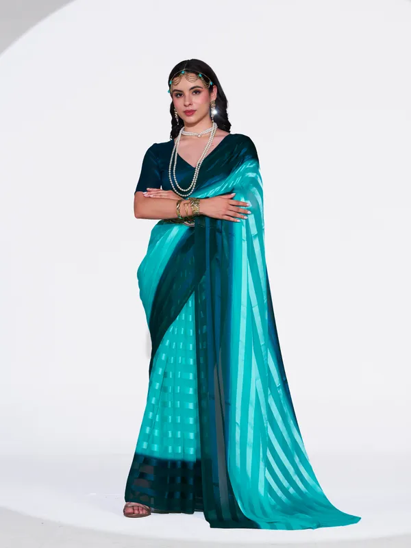 Women's_Stylish_Plain_Satin_Striped_Georgette_Saree_With_Unstitched_Piece