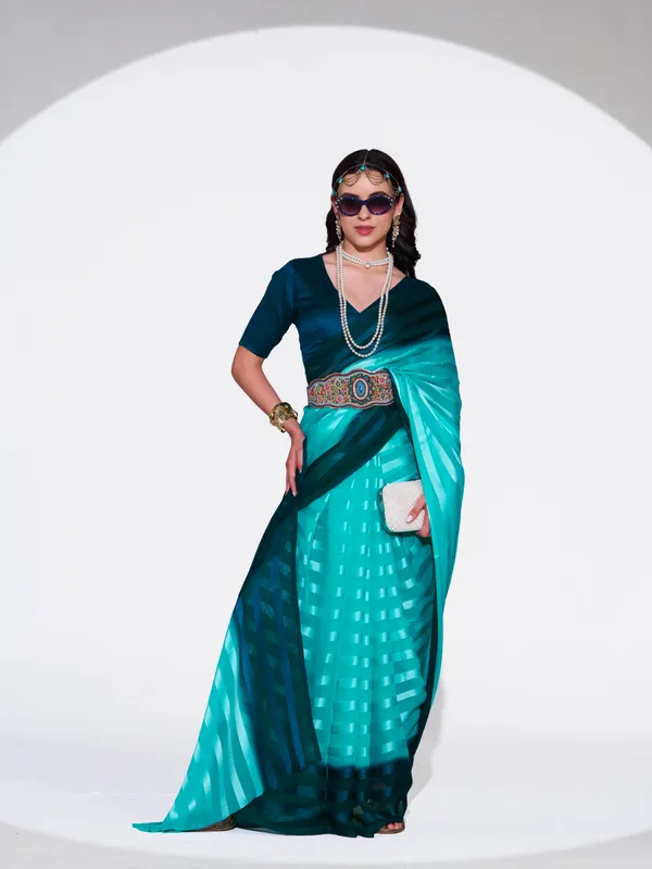 Women's_Stylish_Plain_Satin_Striped_Georgette_Saree_With_Unstitched_Piece