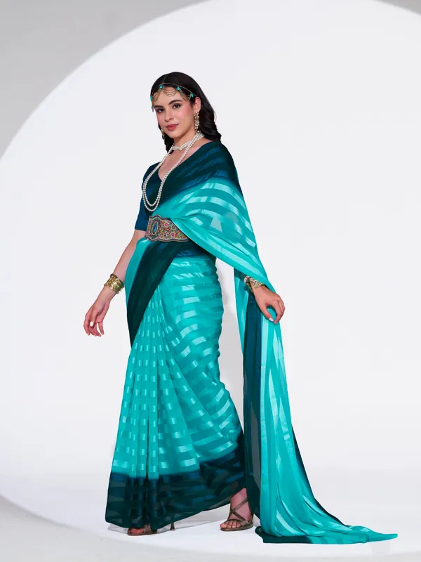 Women's_Stylish_Plain_Satin_Striped_Georgette_Saree_With_Unstitched_Piece