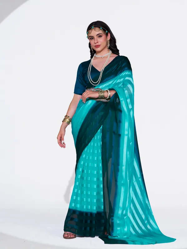 Women's_Stylish_Plain_Satin_Striped_Georgette_Saree_With_Unstitched_Piece