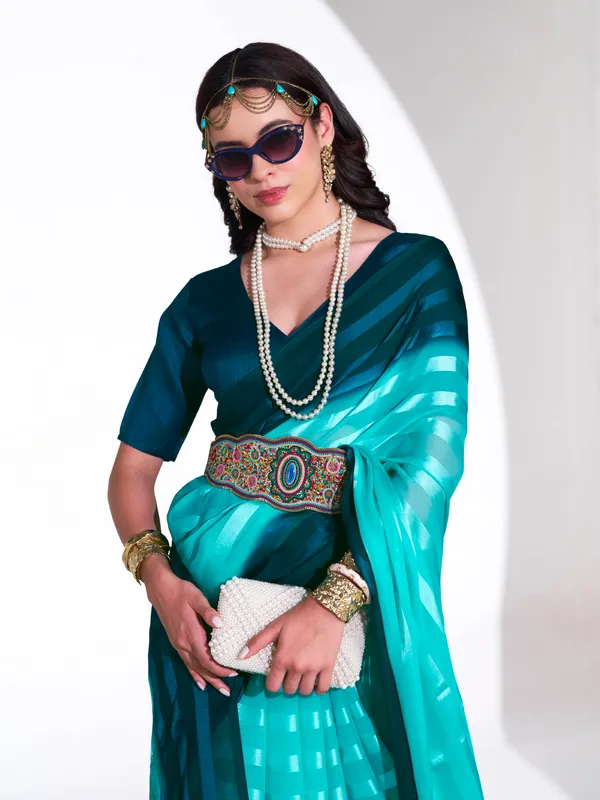 Women's_Stylish_Plain_Satin_Striped_Georgette_Saree_With_Unstitched_Piece