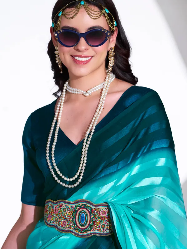 Women's_Stylish_Plain_Satin_Striped_Georgette_Saree_With_Unstitched_Piece