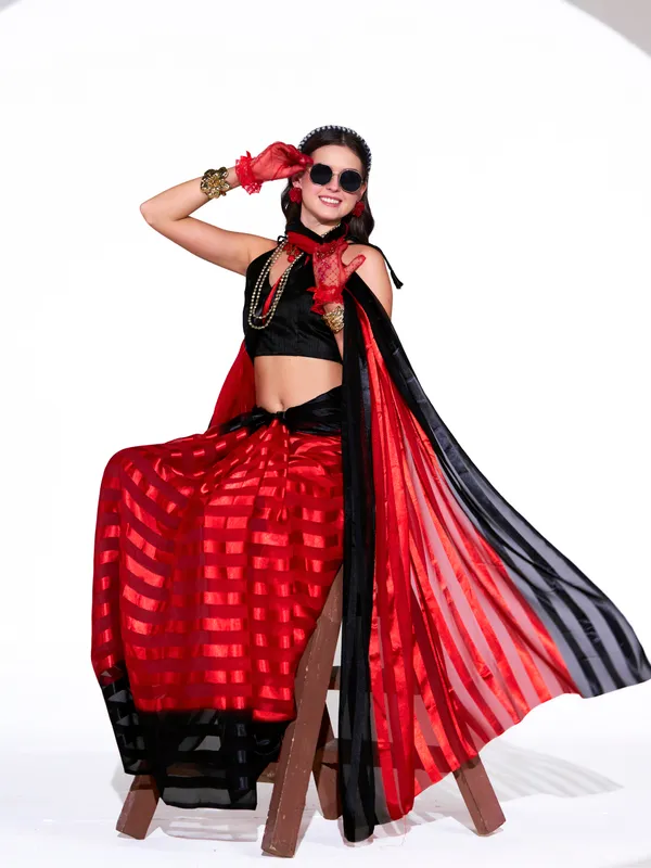 Women's_Stylish_Plain_Satin_Striped_Georgette_Saree_With_Unstitched_Piece