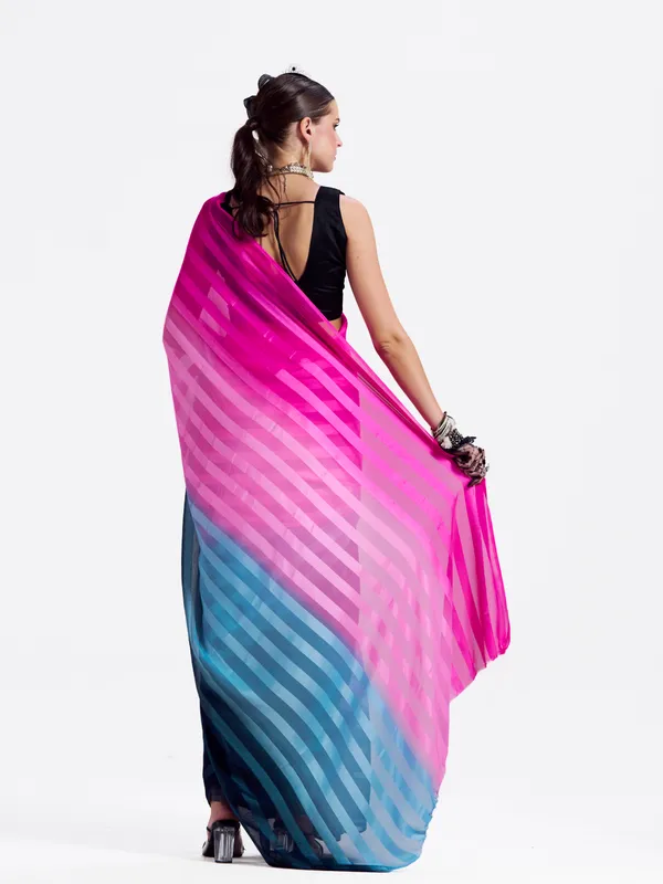 Women's_Stylish_Plain_Satin_Striped_Georgette_Saree_With_Unstitched_Piece