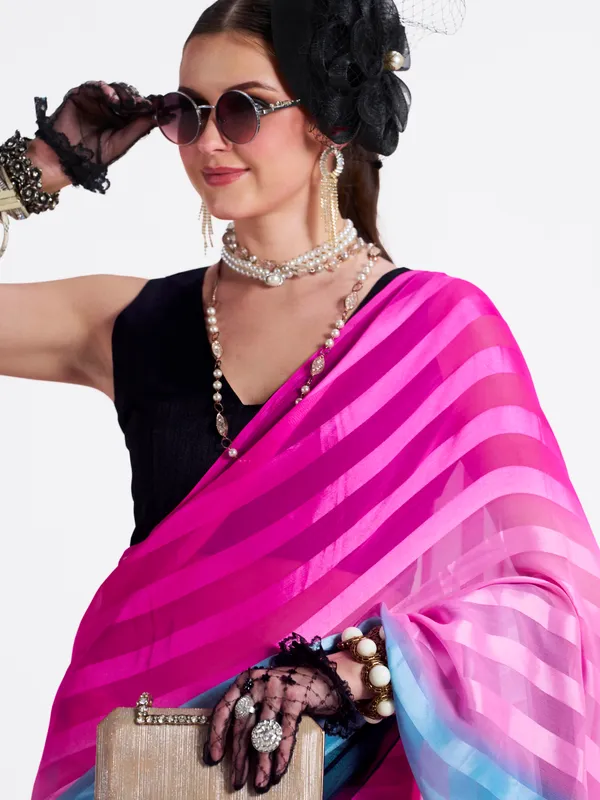 Women's_Stylish_Plain_Satin_Striped_Georgette_Saree_With_Unstitched_Piece