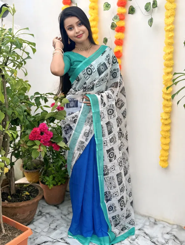 Women's_Printed_Cotton_Linen_Saree_With_Unstitched_Blouse_Piece