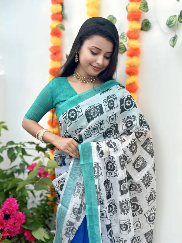 Women's_Printed_Cotton_Linen_Saree_With_Unstitched_Blouse_Piece
