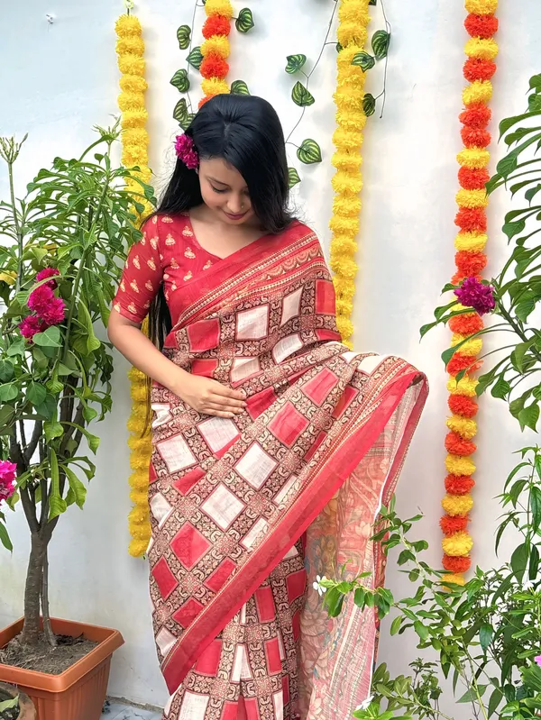 Women's_Printed_Cotton_Linen_Saree_With_Unstitched_Blouse_Piece
