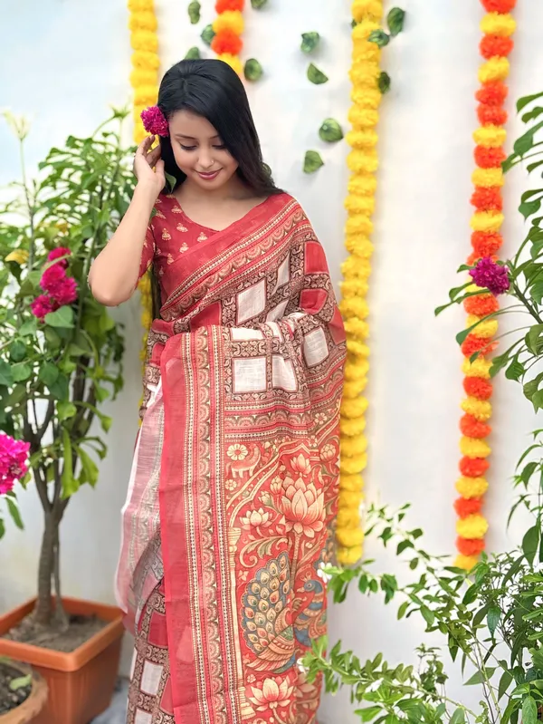 Women's_Printed_Cotton_Linen_Saree_With_Unstitched_Blouse_Piece