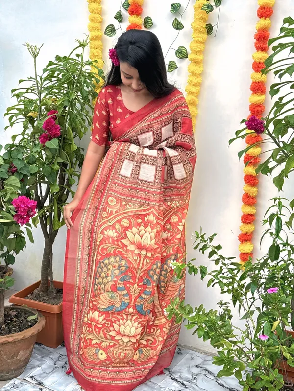 Women's_Printed_Cotton_Linen_Saree_With_Unstitched_Blouse_Piece
