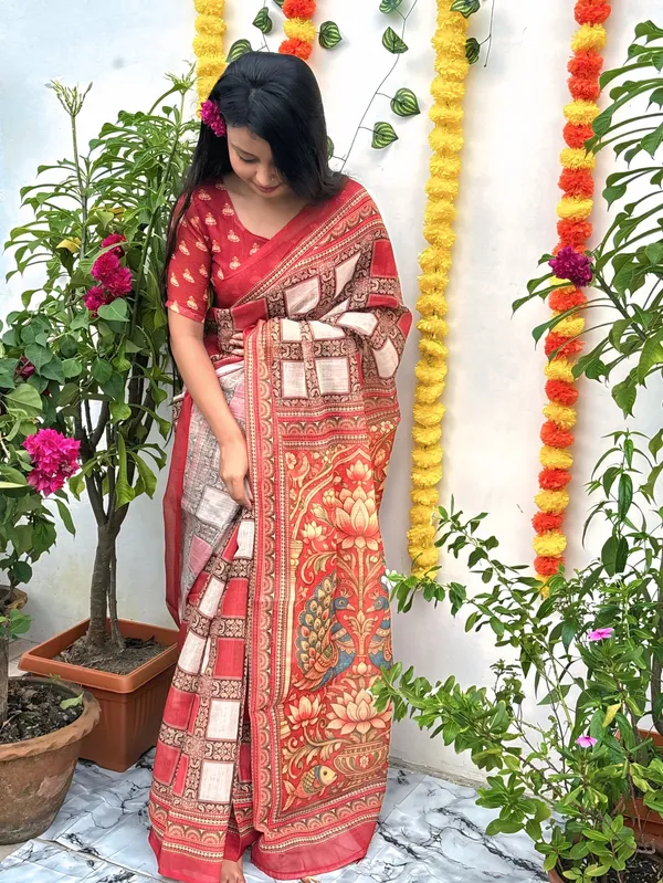 Women's_Printed_Cotton_Linen_Saree_With_Unstitched_Blouse_Piece