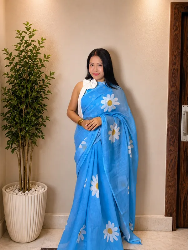 Women's_Printed_Cotton_Linen_Saree_With_Unstitched_Blouse_Piece