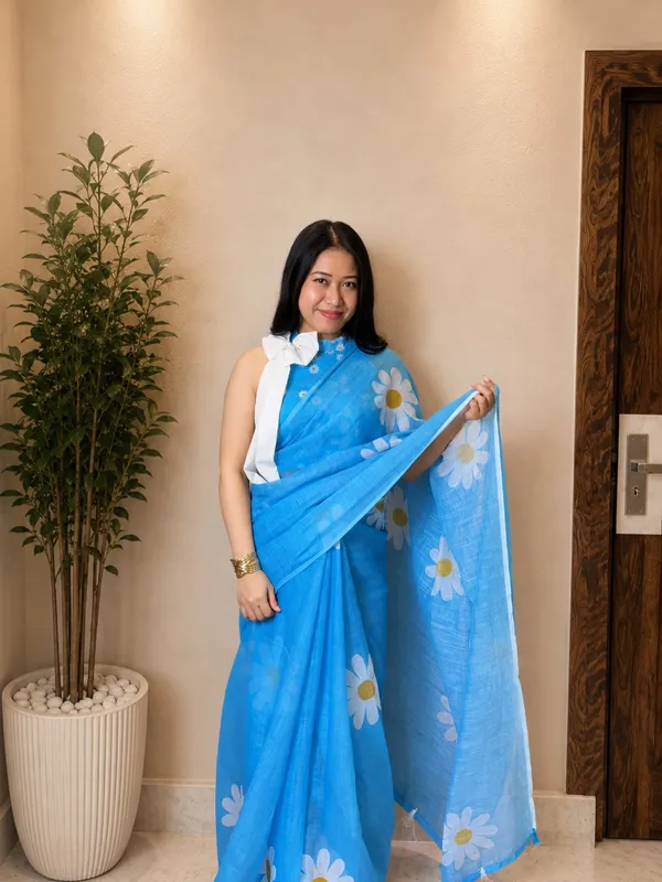 Women's_Printed_Cotton_Linen_Saree_With_Unstitched_Blouse_Piece