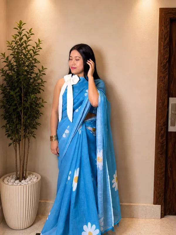 Women's_Printed_Cotton_Linen_Saree_With_Unstitched_Blouse_Piece