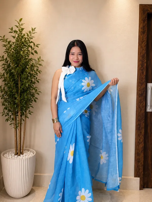 Women's_Printed_Cotton_Linen_Saree_With_Unstitched_Blouse_Piece