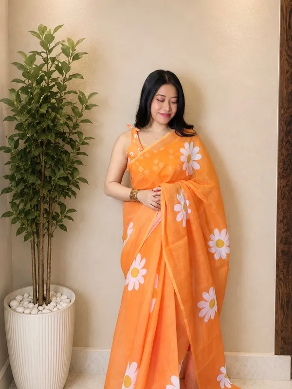 Women's_Printed_Cotton_Linen_Saree_With_Unstitched_Blouse_Piece